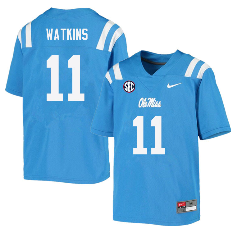 Men #11 Jordan Watkins Ole Miss Rebels College Football Jerseys Sale-Power Blue